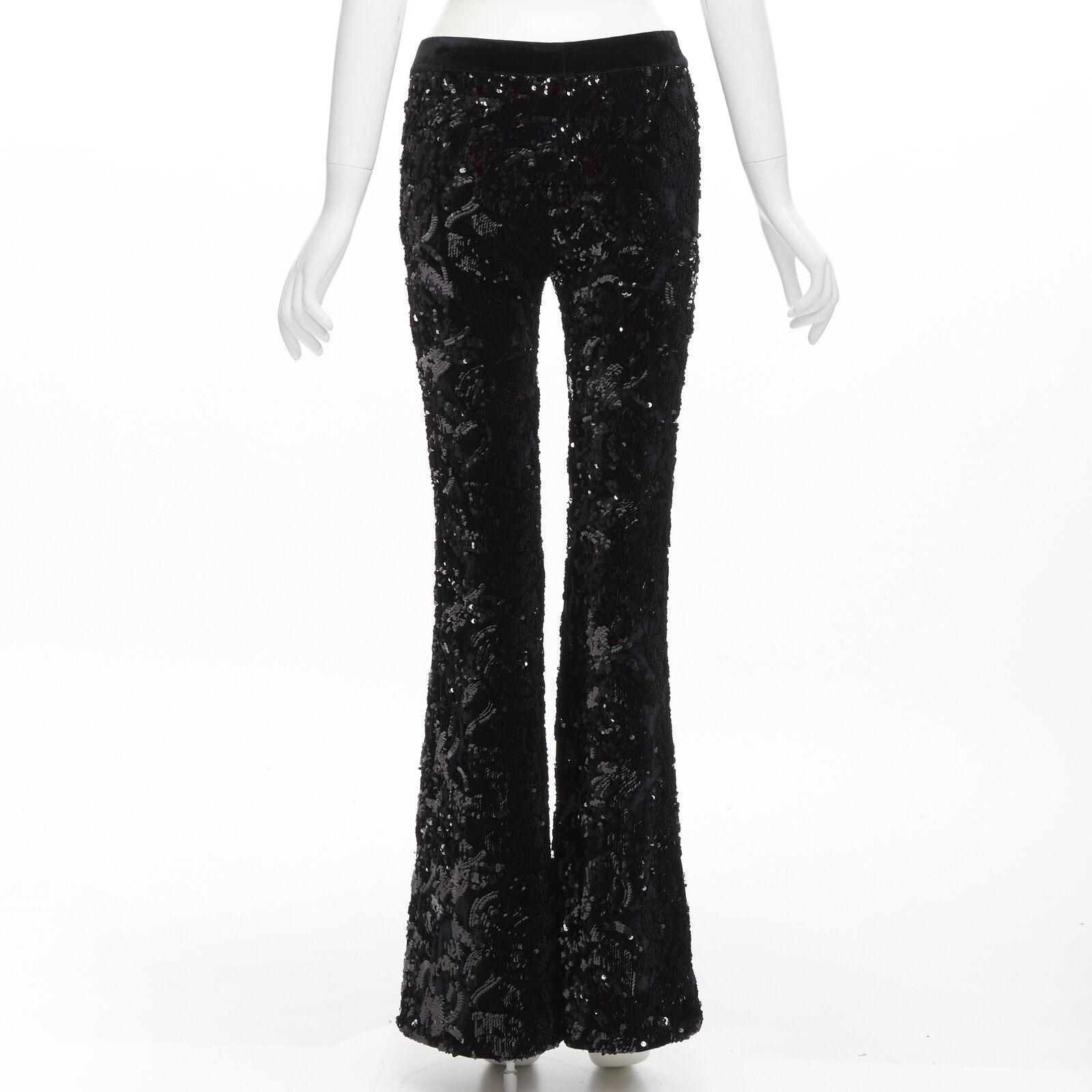 ALEXIS black sequins velvet waistband bell bottom flared party pants XS 1