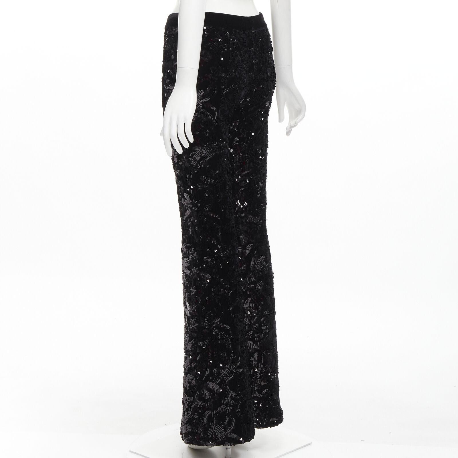 ALEXIS black sequins velvet waistband bell bottom flared party pants XS 2