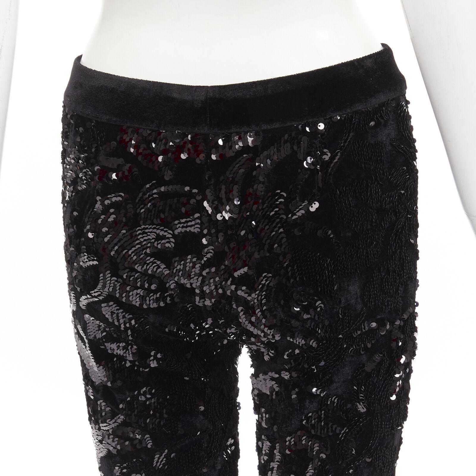 ALEXIS black sequins velvet waistband bell bottom flared party pants XS 3