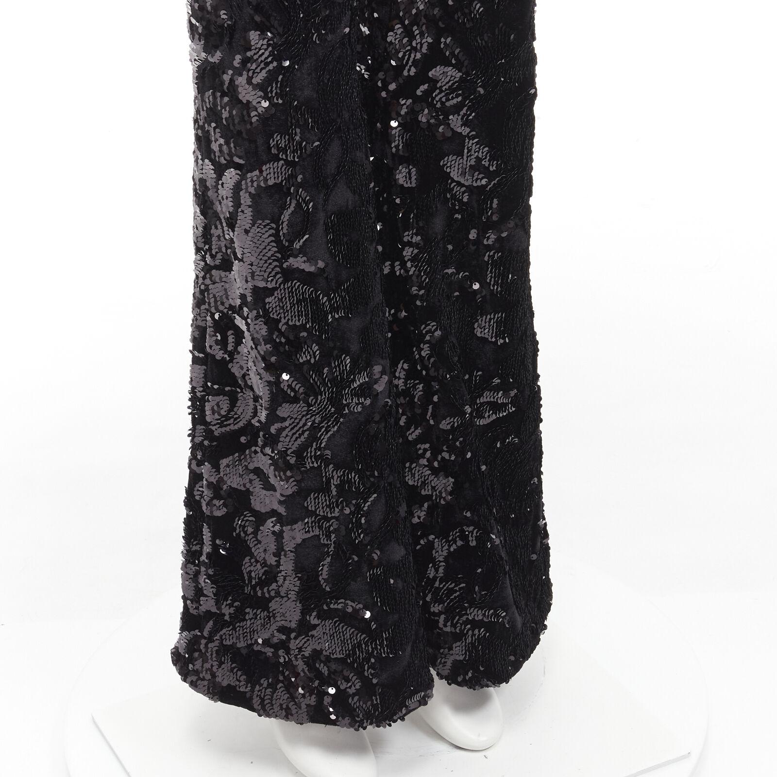 ALEXIS black sequins velvet waistband bell bottom flared party pants XS 4
