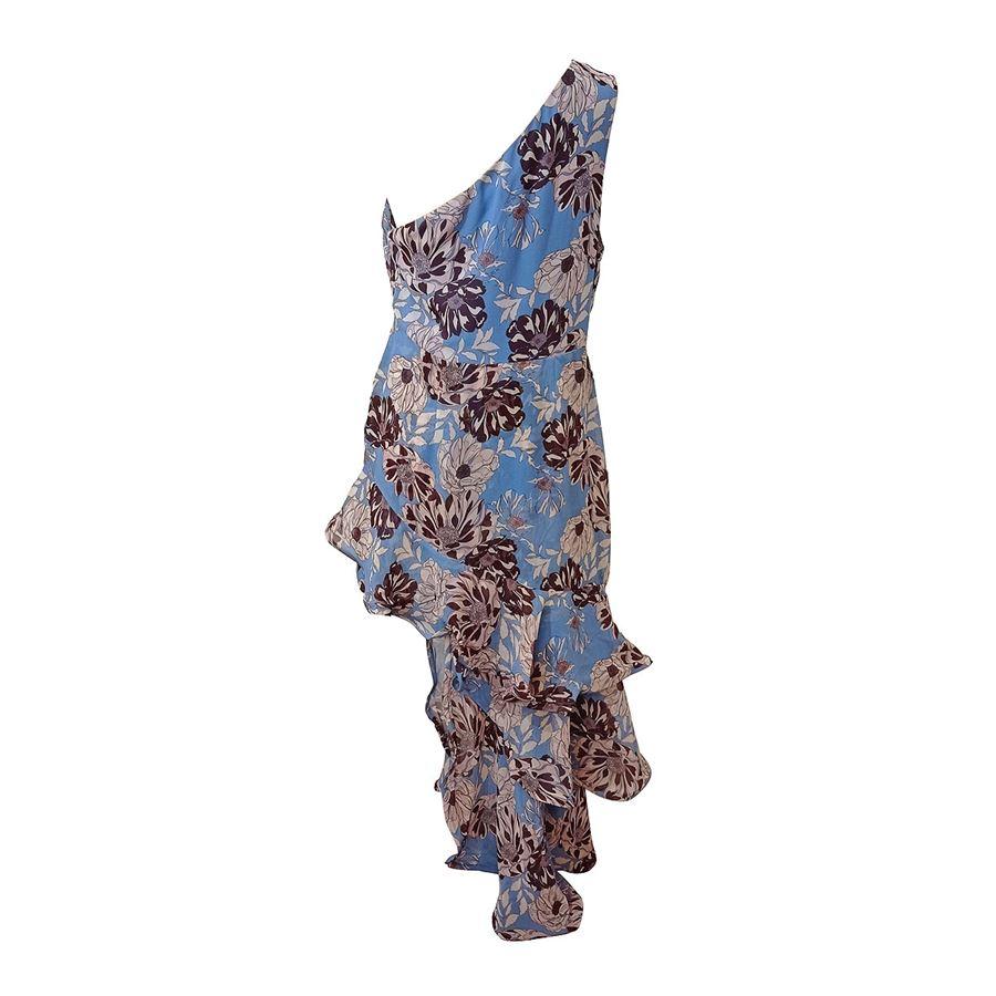 Polyester Azure color Floral print One shoulder With folds Wide cut Total length cm 135 (53,1 inches)
