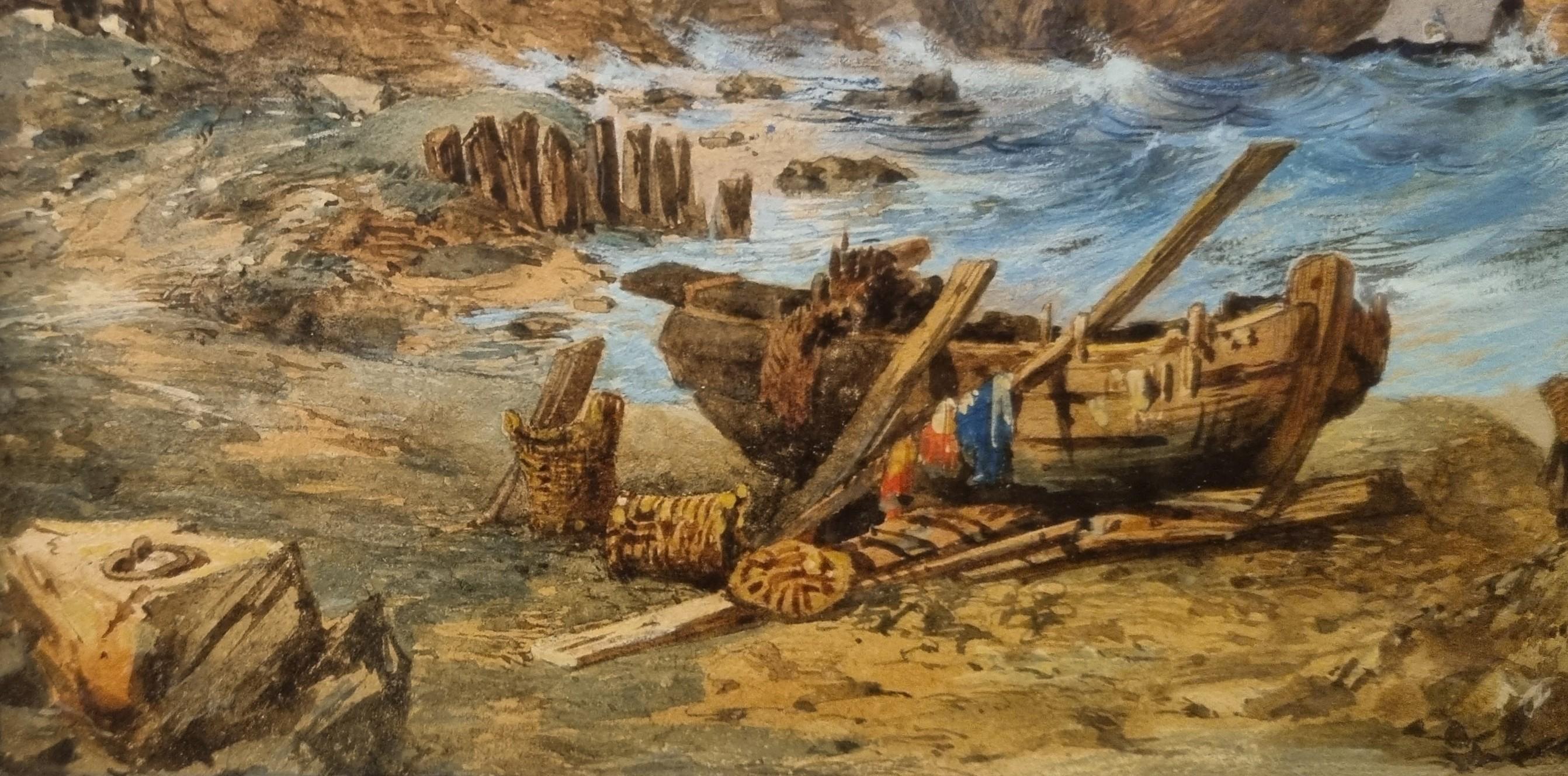 FONTENAY French Romantic Landscape Painting Etretat Tempest in Normandy 19th For Sale 4