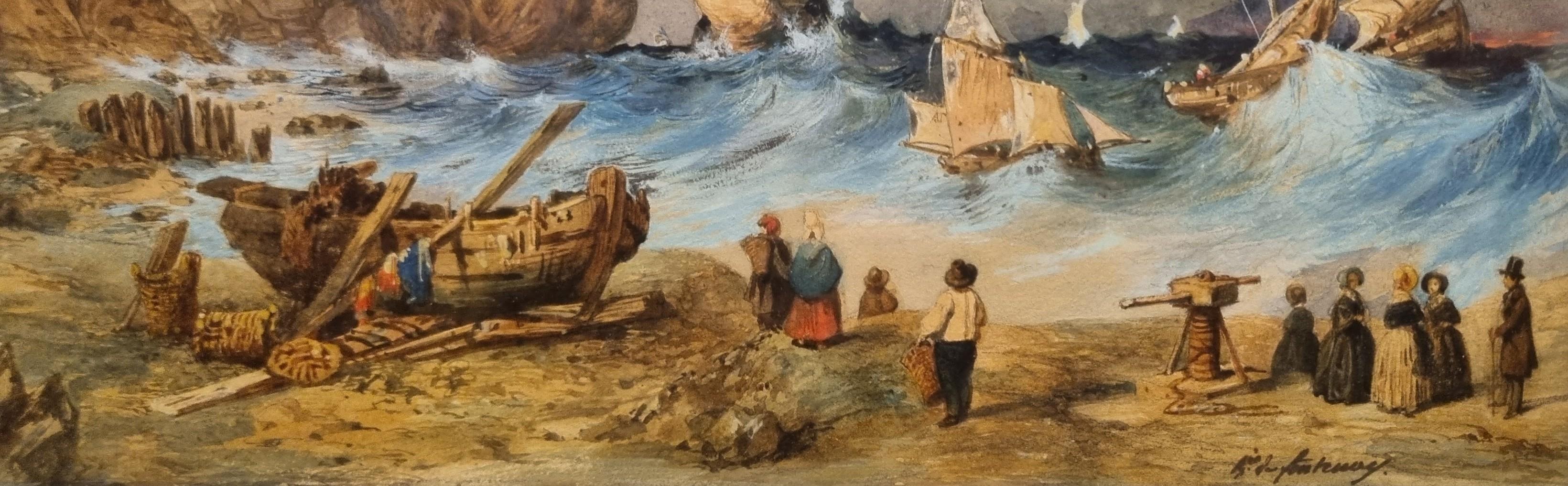 FONTENAY French Romantic Landscape Painting Etretat Tempest in Normandy 19th For Sale 5