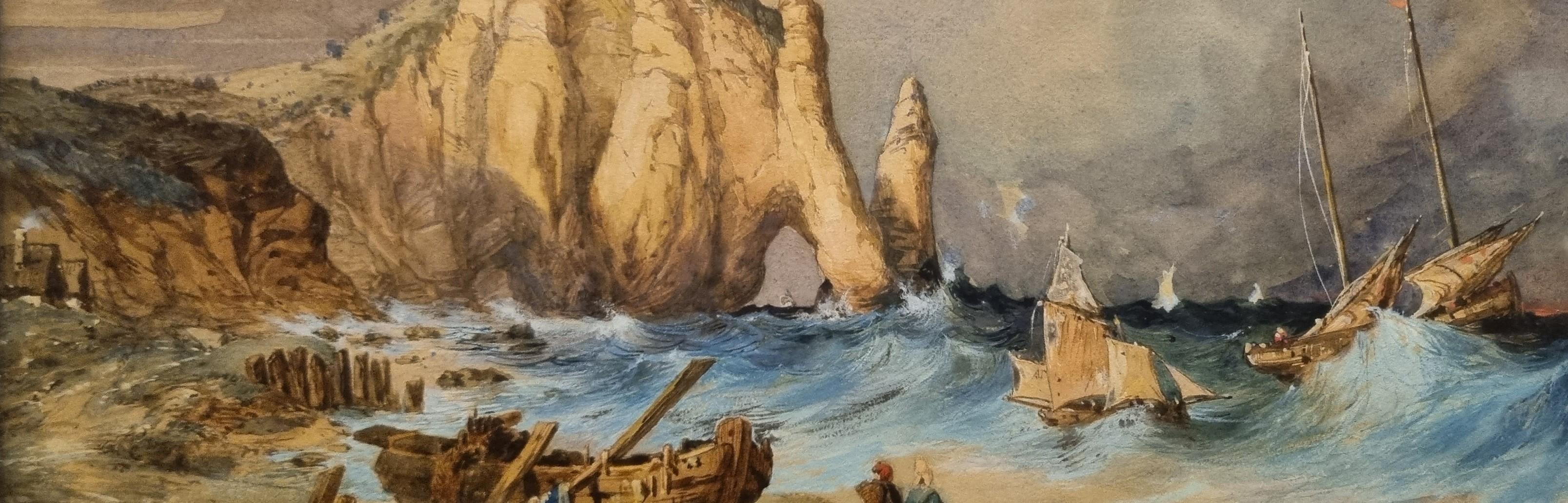 FONTENAY French Romantic Landscape Painting Etretat Tempest in Normandy 19th For Sale 6