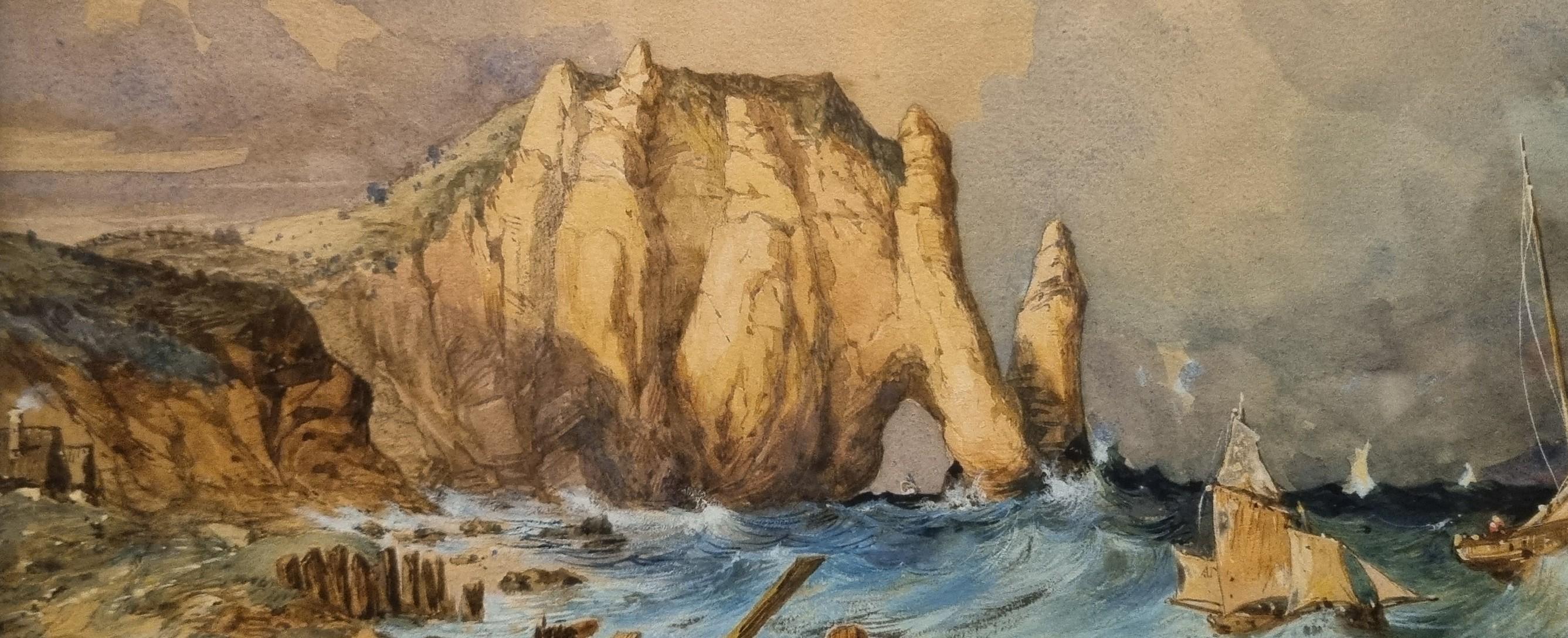 FONTENAY French Romantic Landscape Painting Etretat Tempest in Normandy 19th For Sale 7