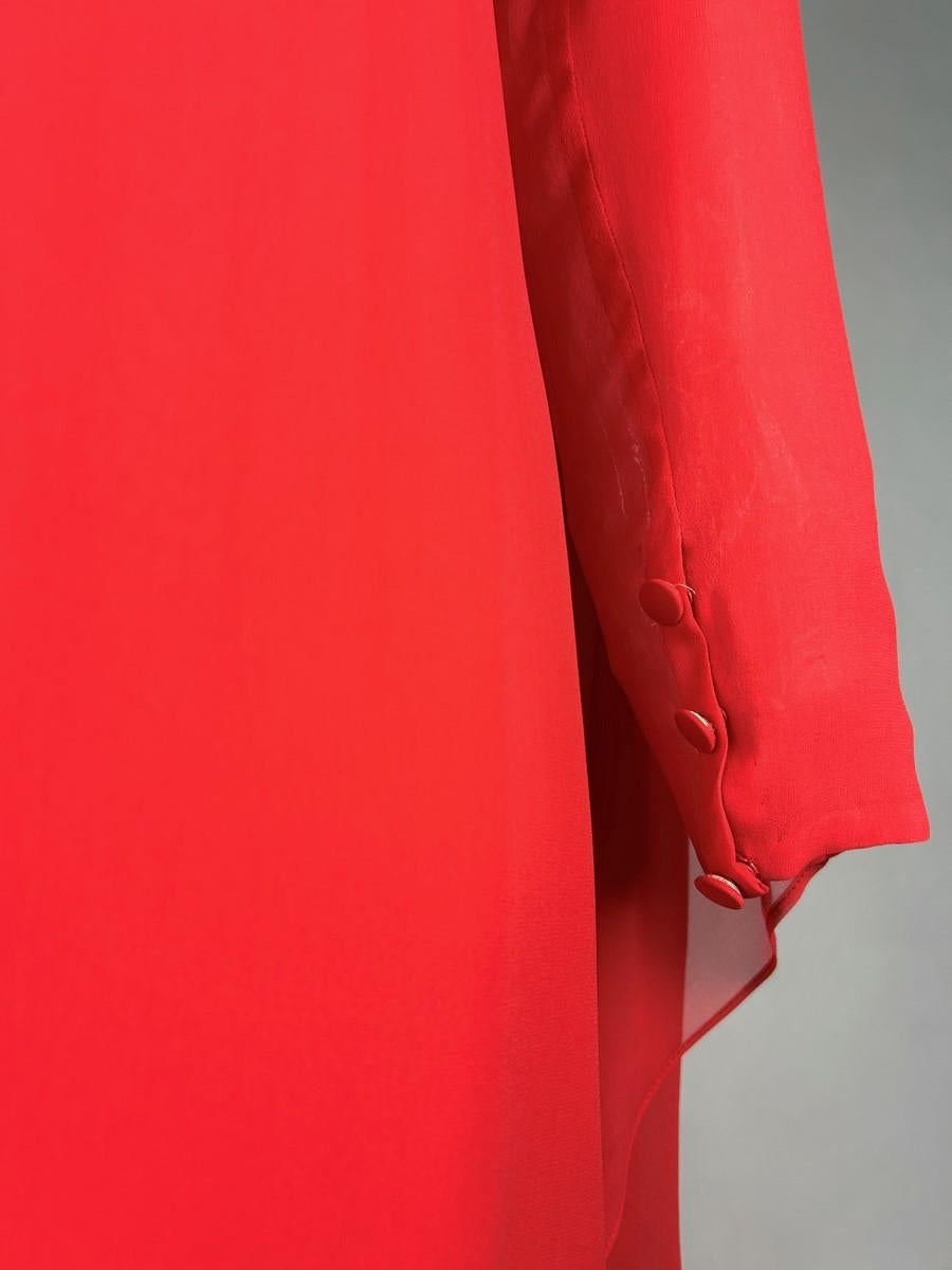 Alexis de Fursac scarlet chiffon evening dress - Paris Circa 1990 For Sale 5