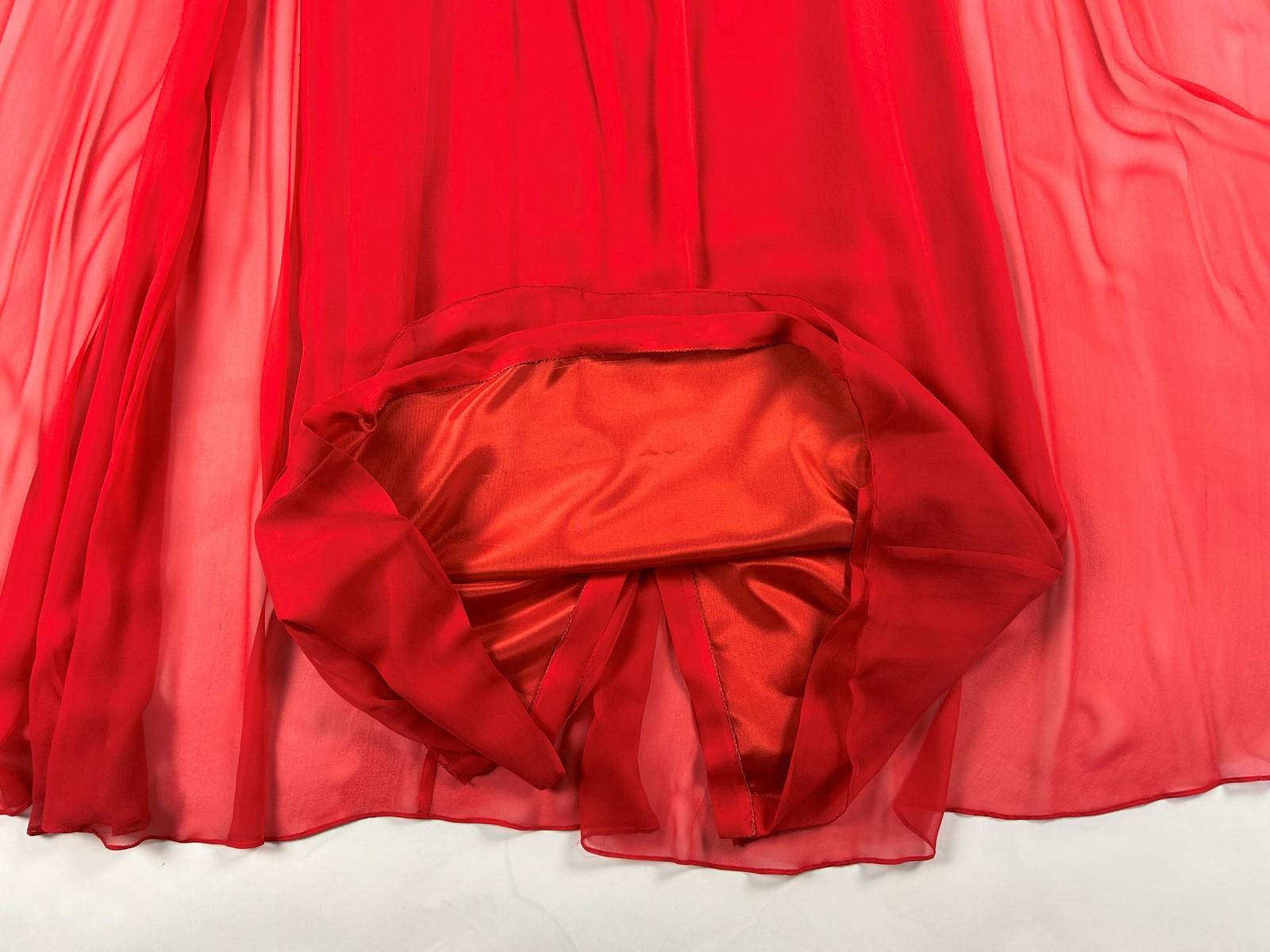 Alexis de Fursac scarlet chiffon evening dress - Paris Circa 1990 For Sale 7
