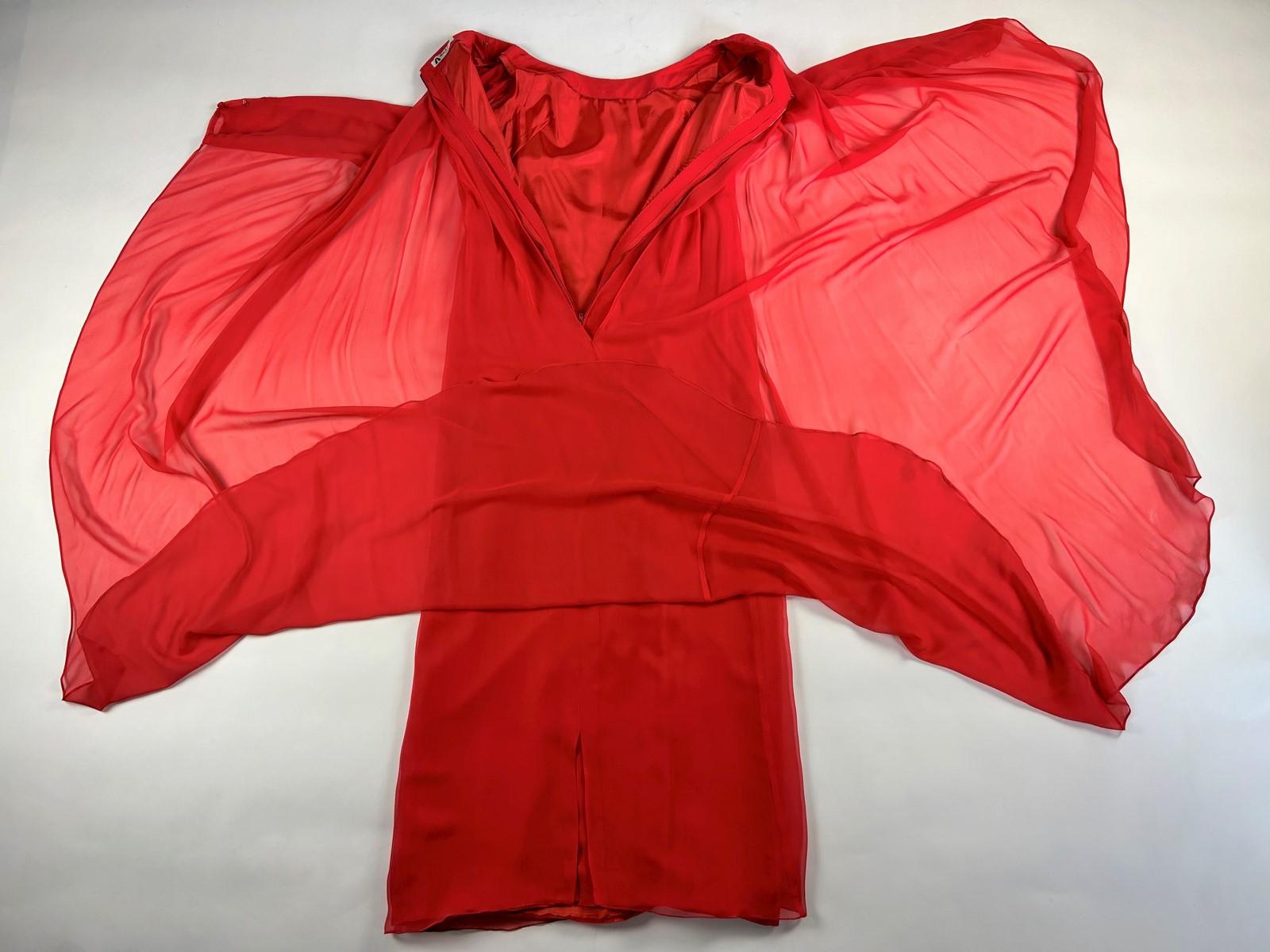 Alexis de Fursac scarlet chiffon evening dress - Paris Circa 1990 For Sale 8