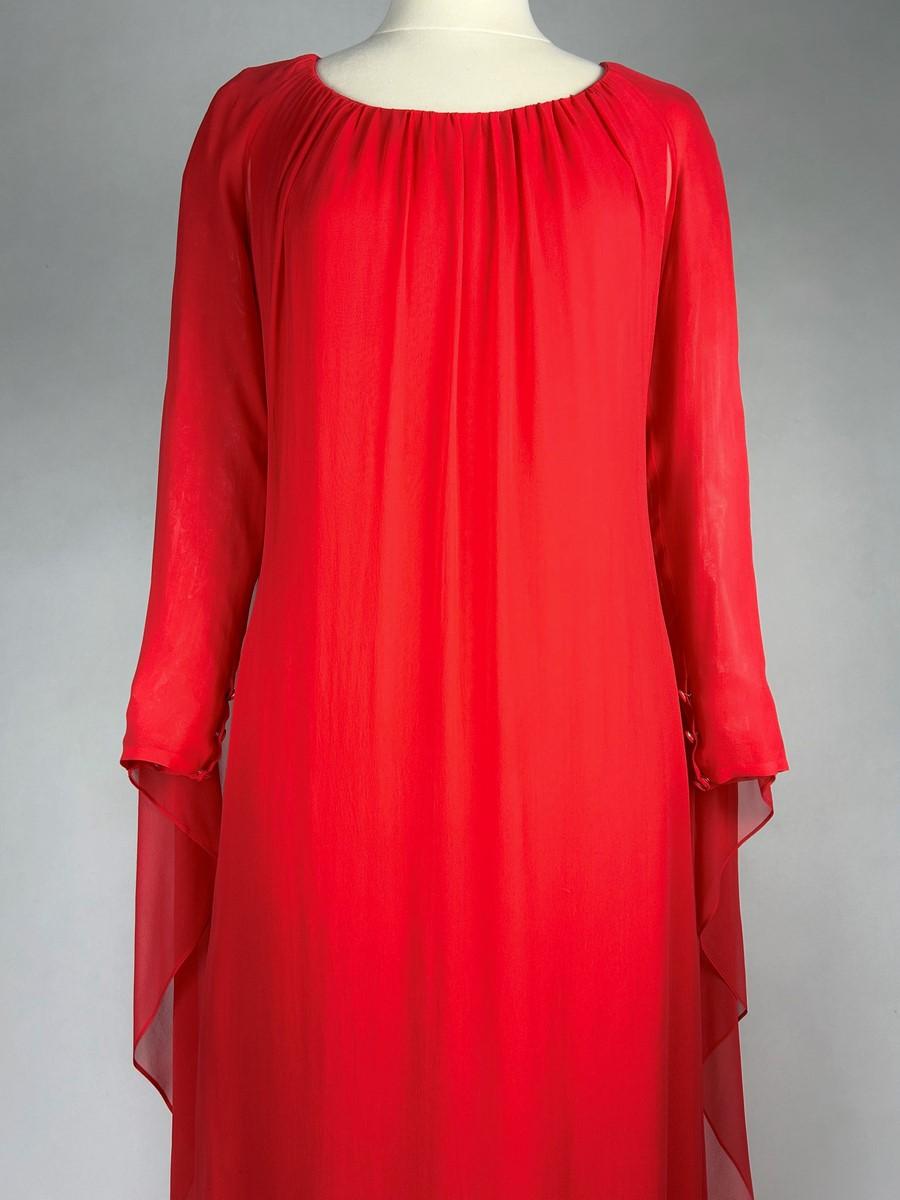 Red Alexis de Fursac scarlet chiffon evening dress - Paris Circa 1990 For Sale