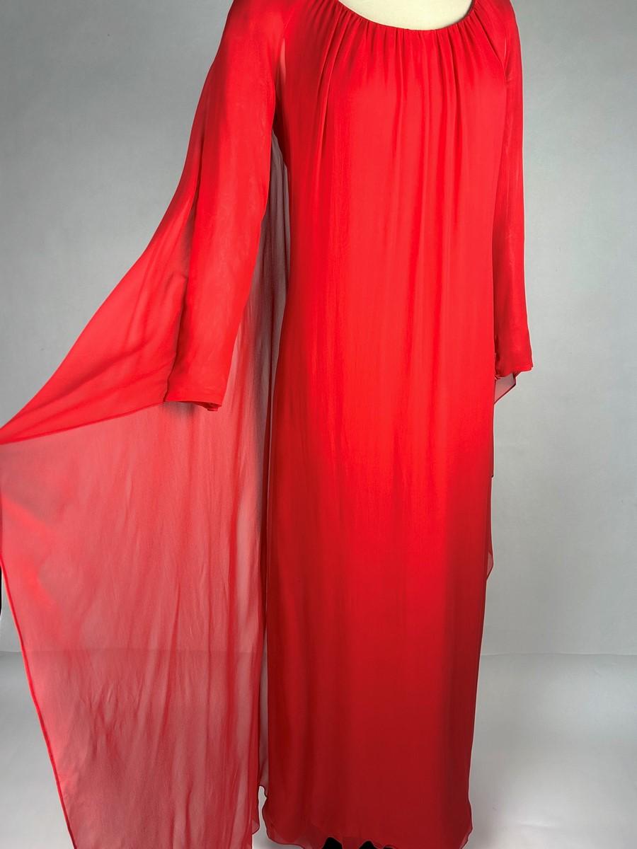 Alexis de Fursac scarlet chiffon evening dress - Paris Circa 1990 In Good Condition For Sale In Toulon, FR