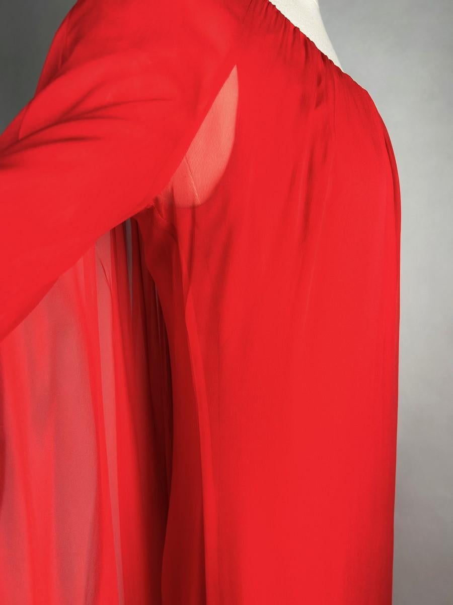 Alexis de Fursac scarlet chiffon evening dress - Paris Circa 1990 For Sale 1