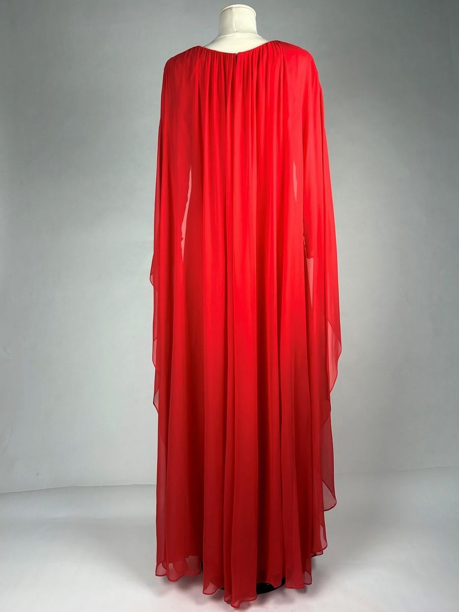 Alexis de Fursac scarlet chiffon evening dress - Paris Circa 1990 For Sale 2
