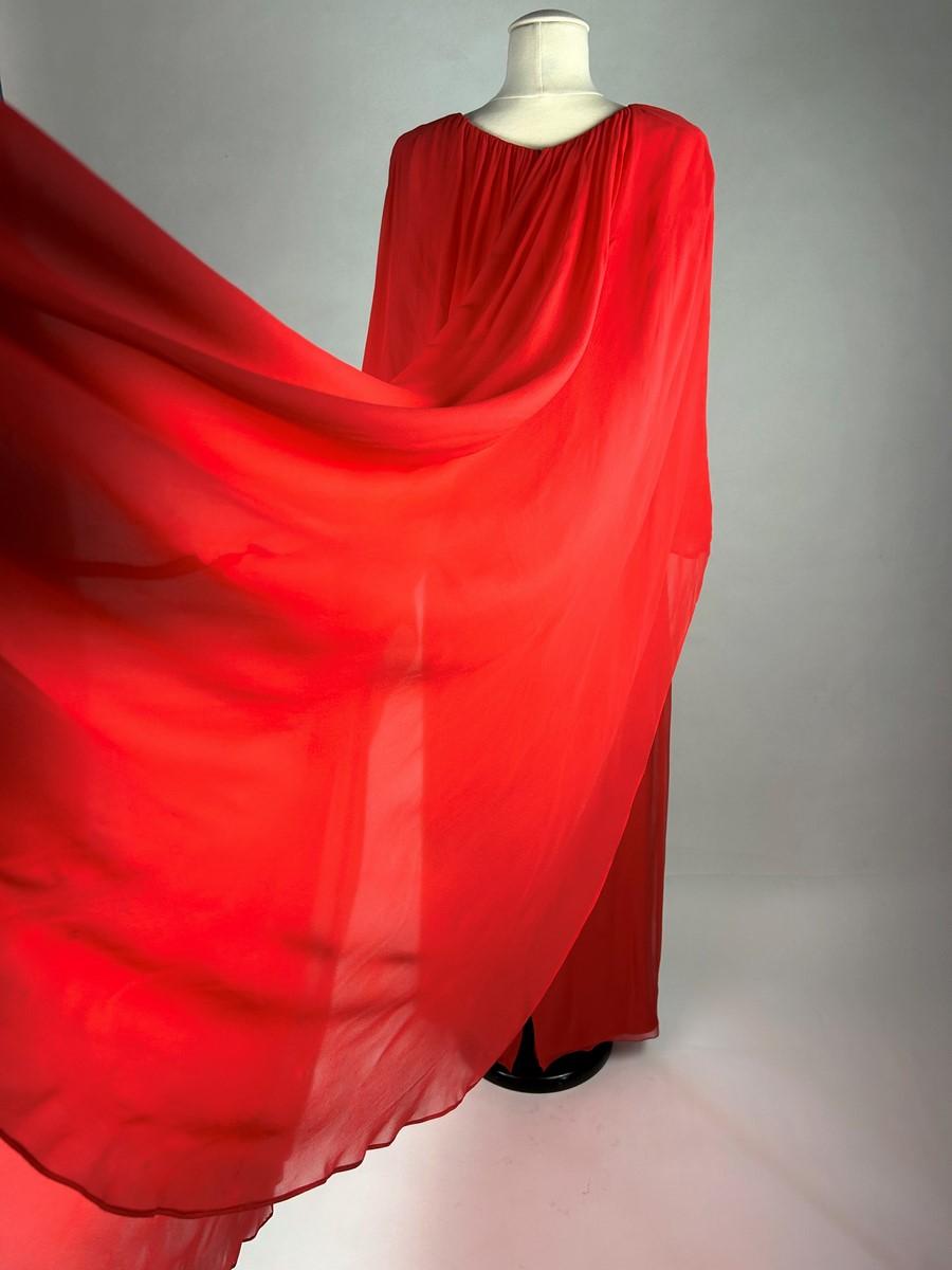 Alexis de Fursac scarlet chiffon evening dress - Paris Circa 1990 For Sale 3