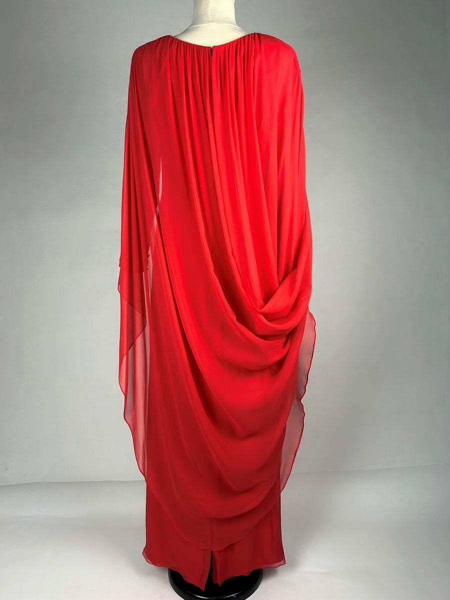 Alexis de Fursac scarlet chiffon evening dress - Paris Circa 1990 For Sale 4