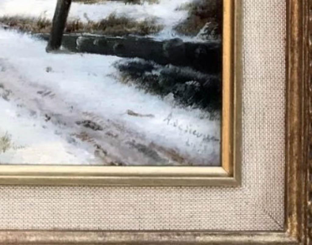 Gli abitanti di un villaggio su un corso d'acqua ghiacciato - Painting Romantico di Alexis De Leeuw