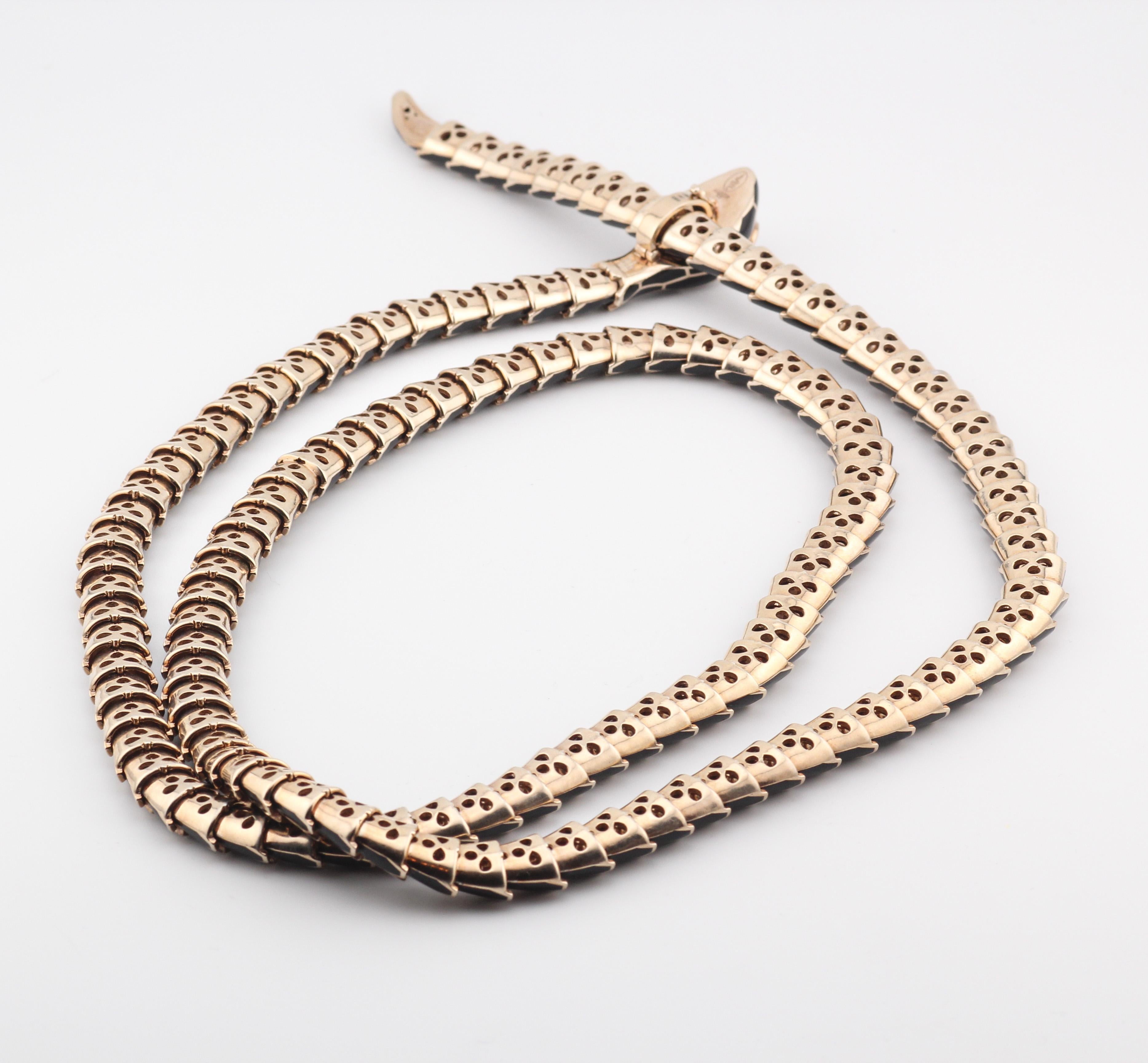 Alexis Diamond Enamel Emerald 18k White Gold Sterling Silver Snake Necklace Belt For Sale 3