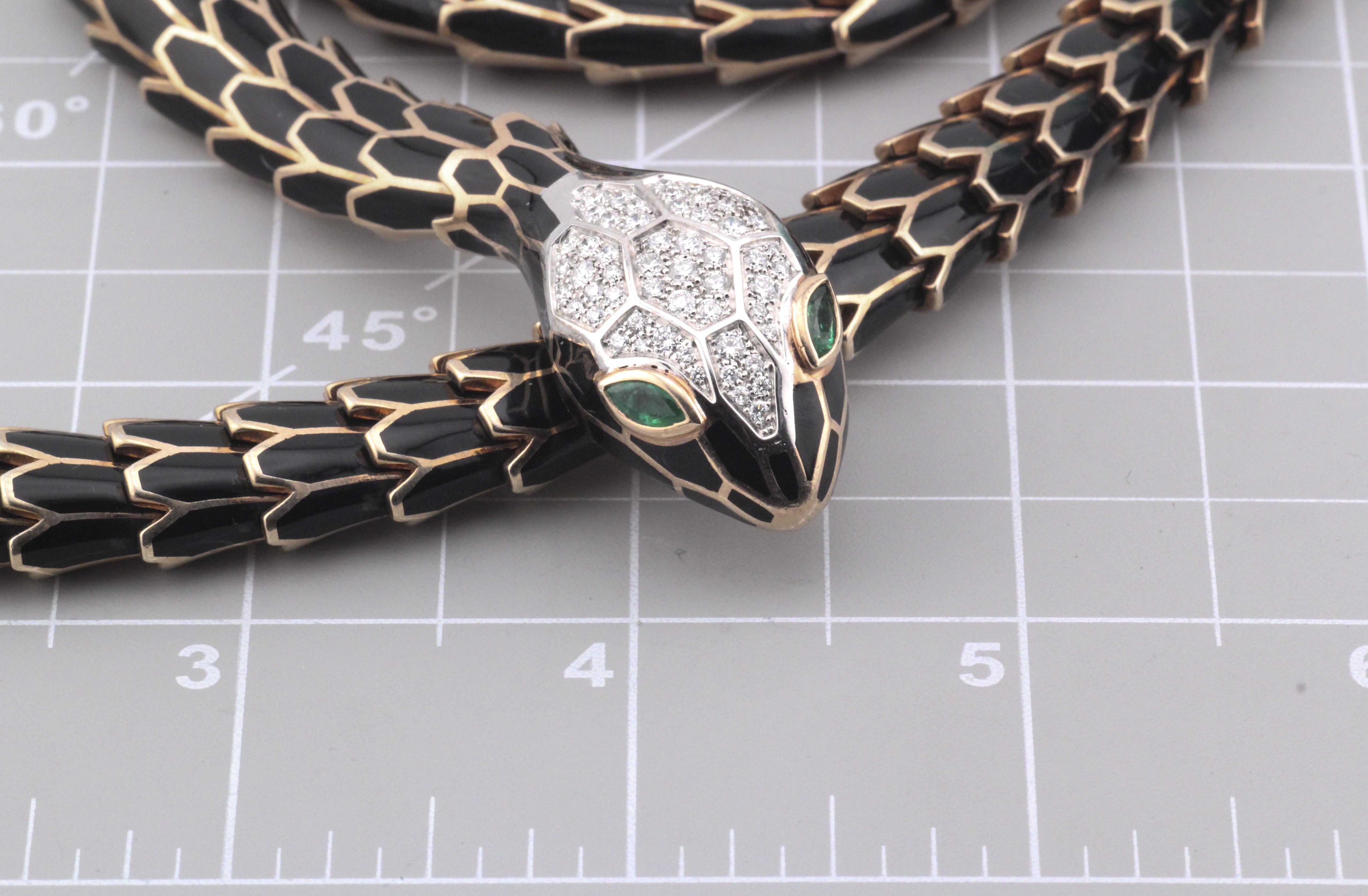 Alexis Diamond Enamel Emerald 18k White Gold Sterling Silver Snake Necklace Belt For Sale 4