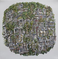 Biosphere, Buildings, Apartments, Animals, Trees, Imaginary, Acrylic, Painting 