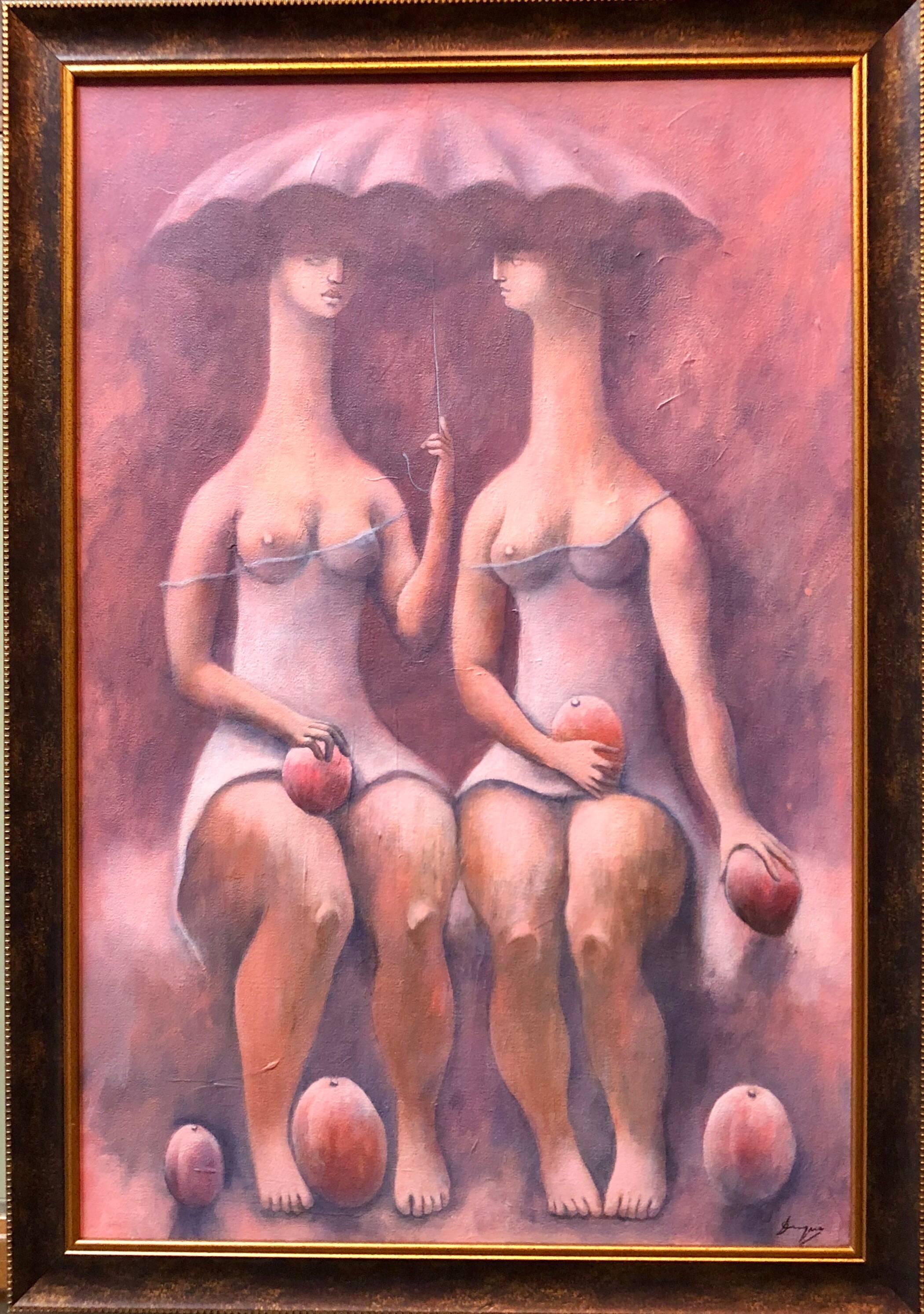  Large Latin American Modernist Oil Paintng Women with Fruit - Painting by Alexis Duque
