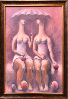  Grande peinture à l'huile moderniste latino-américaine Femmes avec fruits