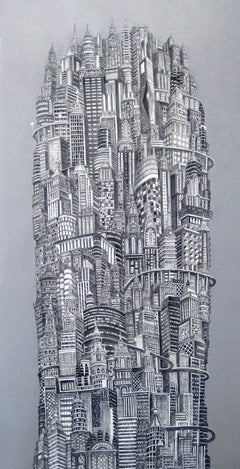 Silver Tower, New York City, Iconic Buildings, Cityscape, Metropolis, Painting 