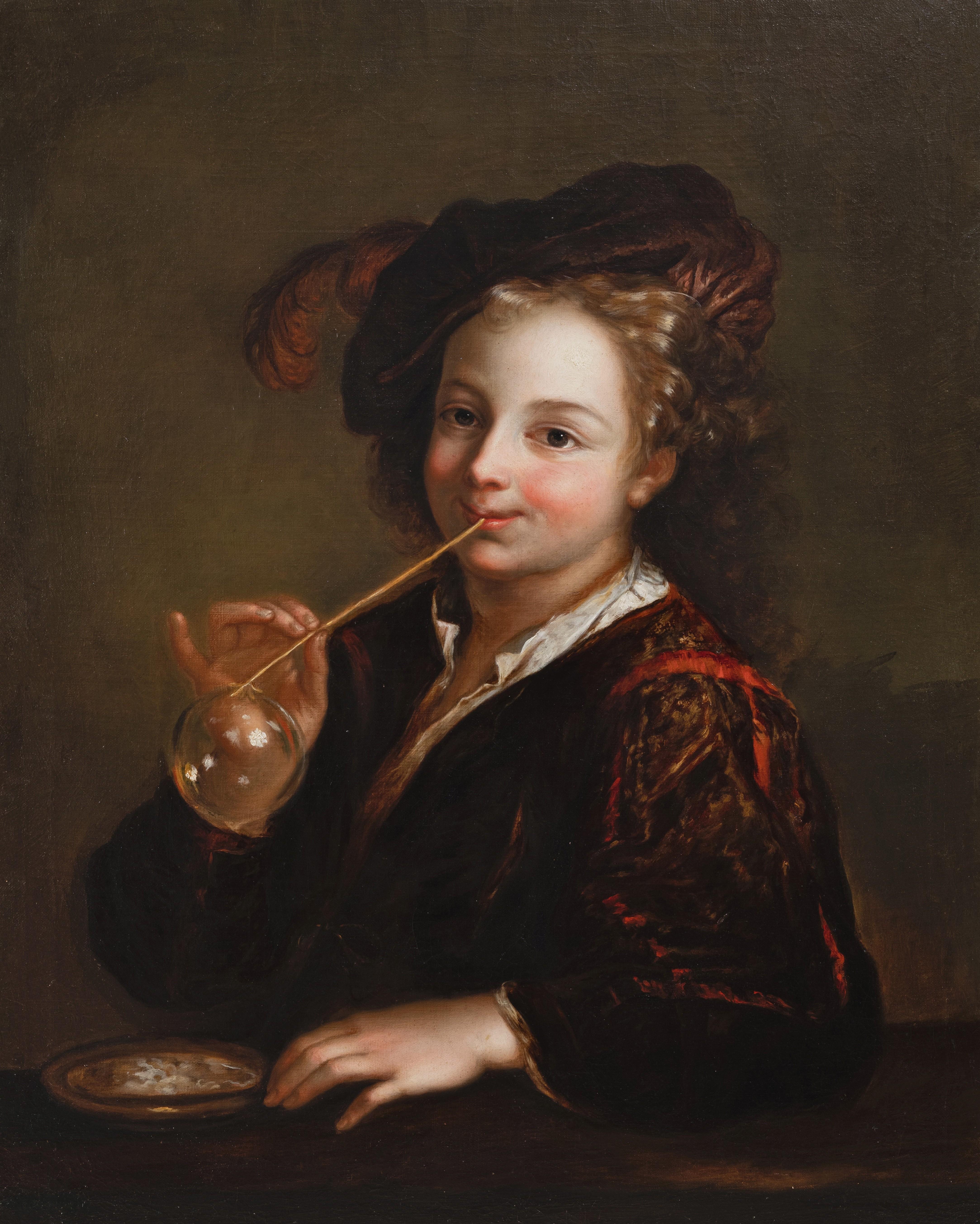 Boy blowing soap bubbles, studio of Alexis Grimou, French, early 18th c. Paris For Sale 1
