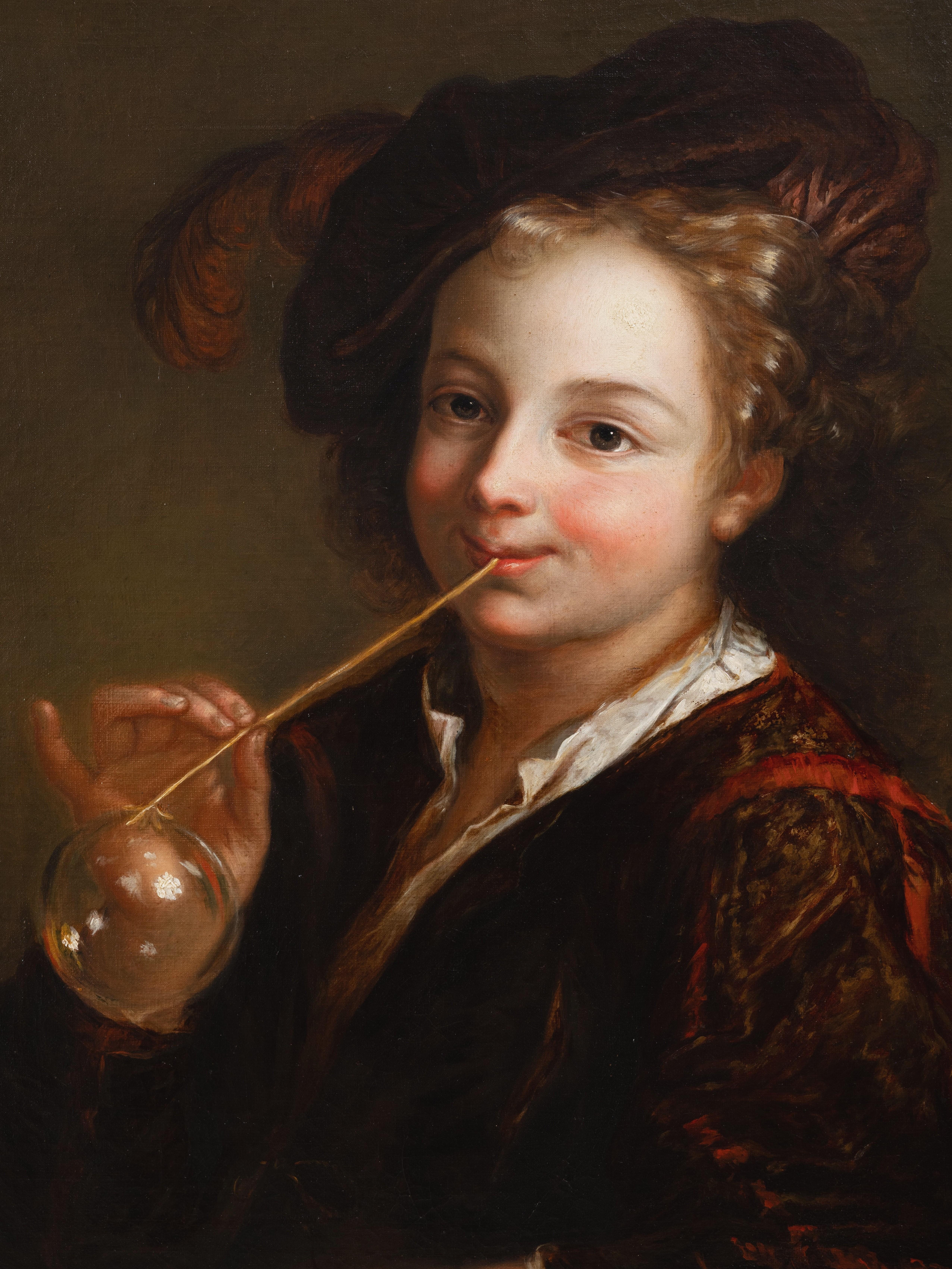 Boy blowing soap bubbles, studio of Alexis Grimou, French, early 18th c. Paris For Sale 2
