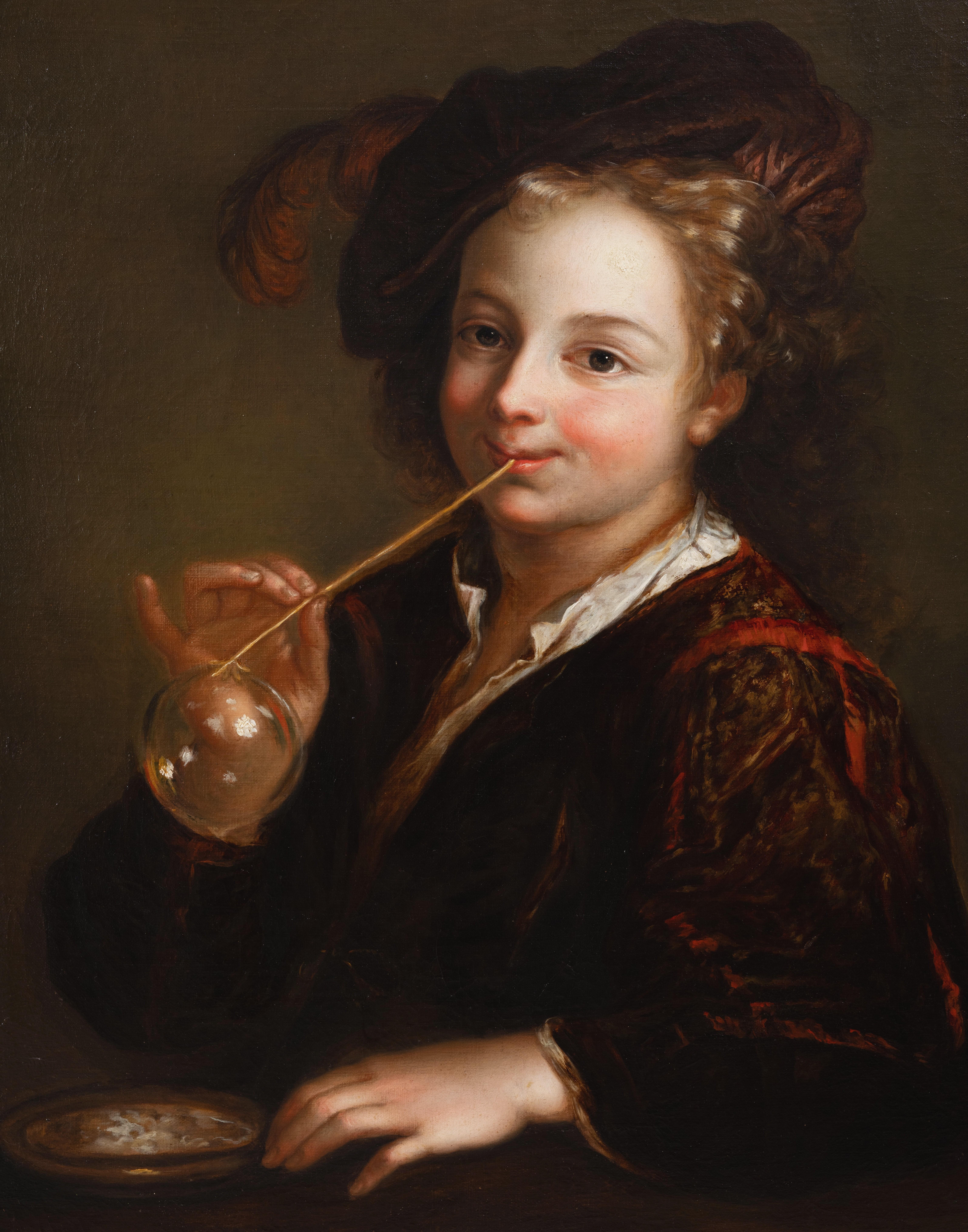 Boy blowing soap bubbles, studio of Alexis Grimou, French, early 18th c. Paris For Sale 5