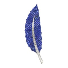 Alexis Invisible Set Sapphire Diamond Gold Feather Brooch