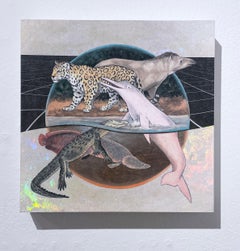 Río Amazonas (2019), pintura al óleo, ecosistema, animales, pasteles, jaguar, fauna