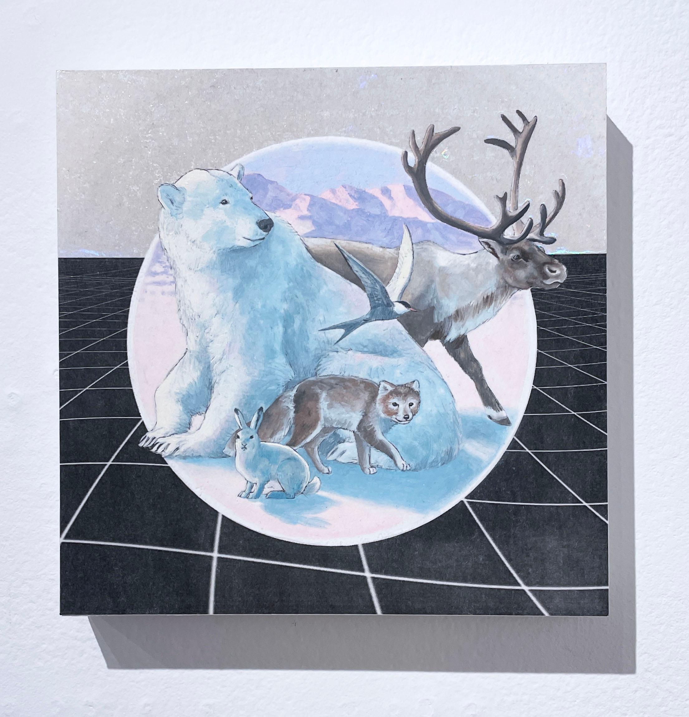 Tundra arctique (2019), peinture à l'huile, écosystème, animaux, pastels, faune polaire - Painting de Alexis Kandra