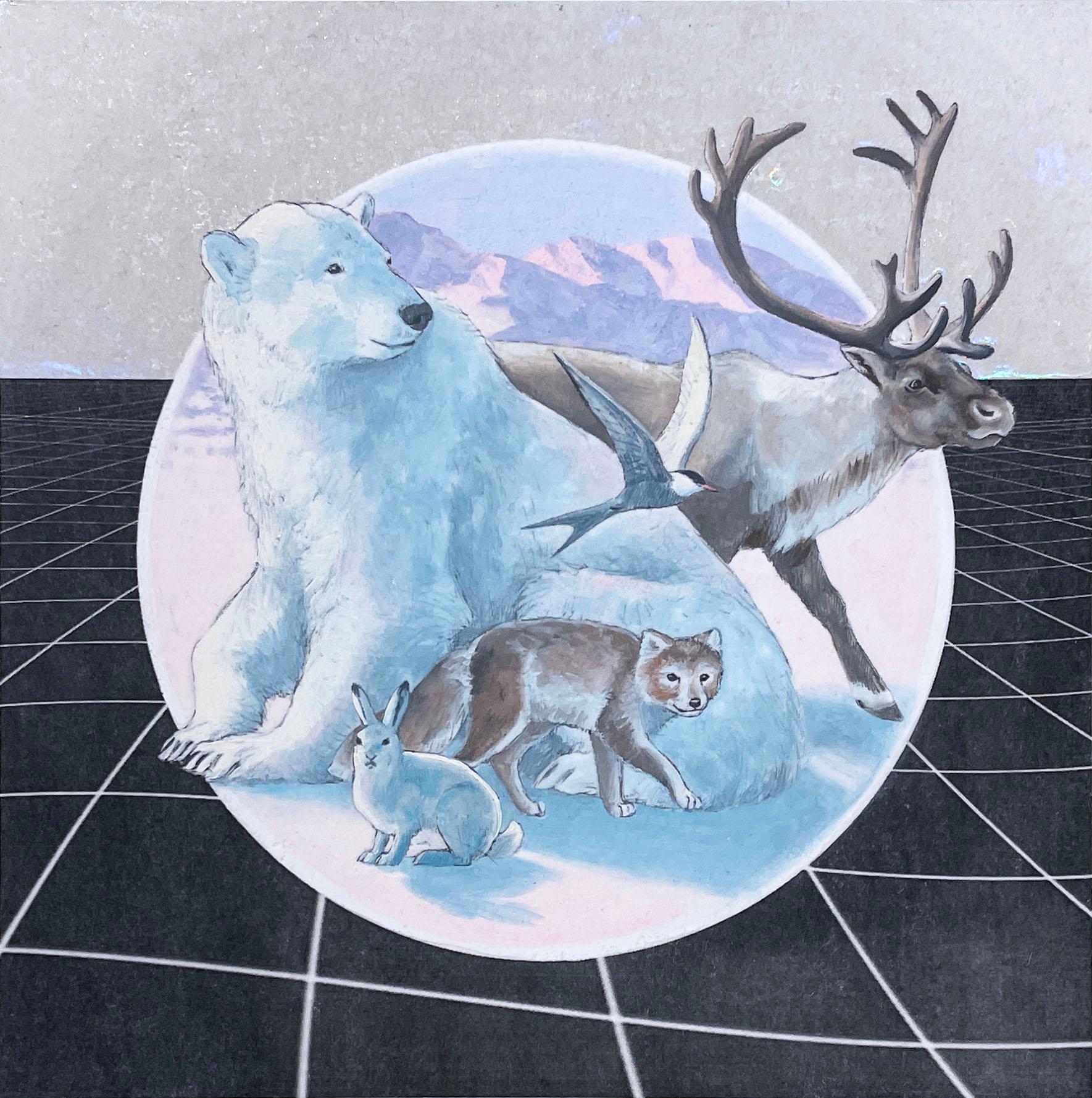 Tundra arctique (2019), peinture à l'huile, écosystème, animaux, pastels, faune polaire - Contemporain Painting par Alexis Kandra