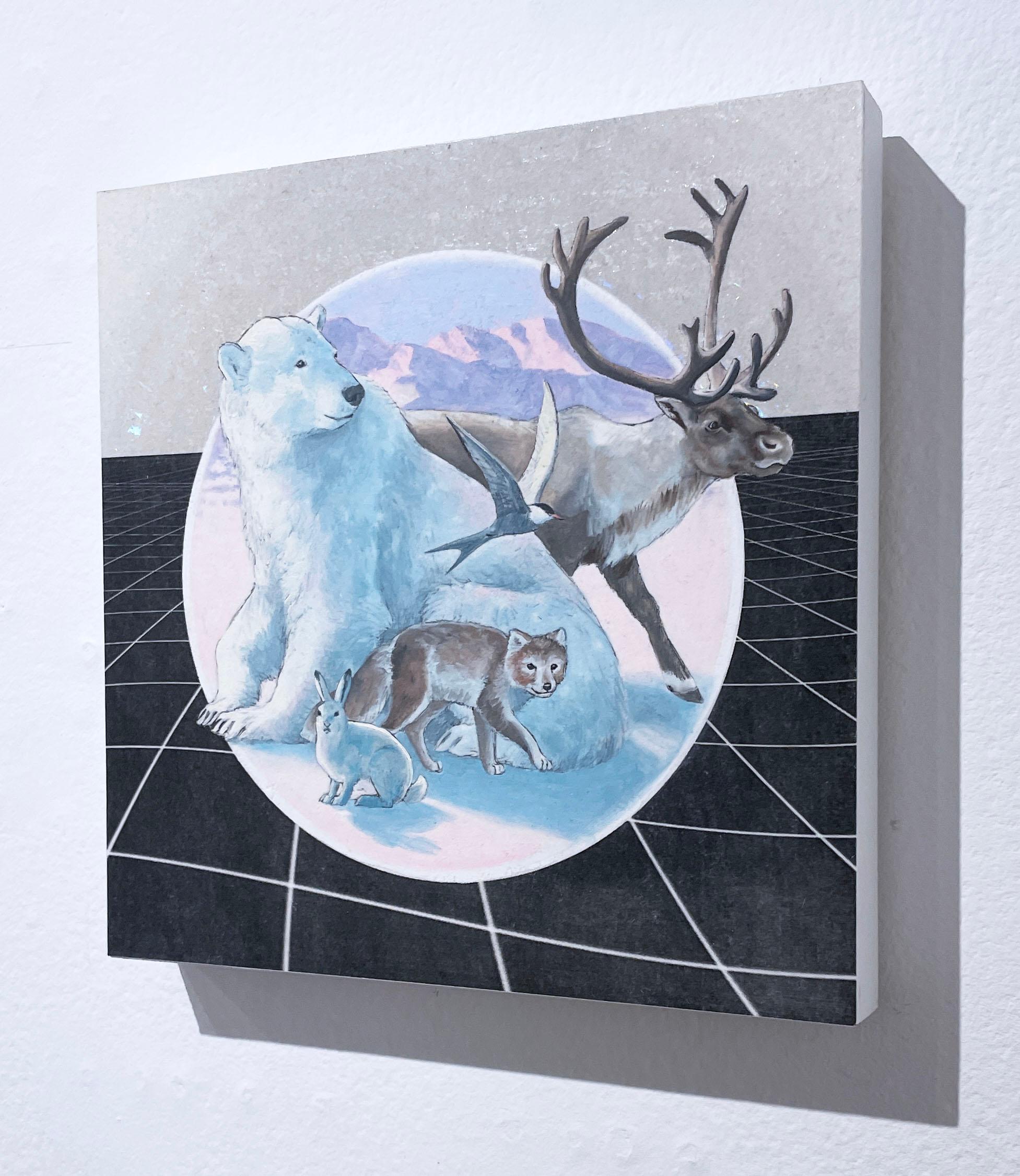 Tundra arctique (2019), peinture à l'huile, écosystème, animaux, pastels, faune polaire - Violet Animal Painting par Alexis Kandra