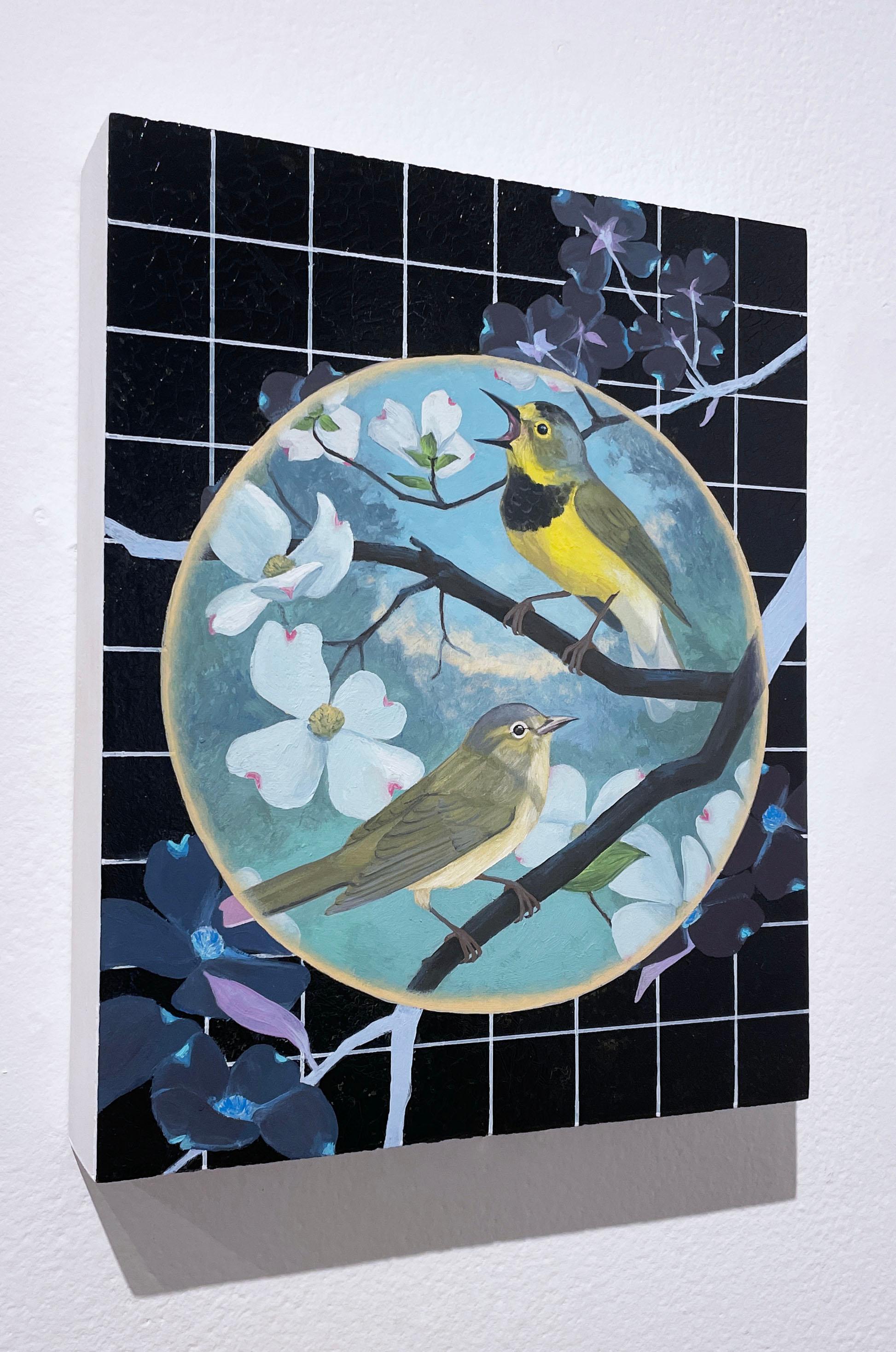 Bachman's Warbler (2019) Öl auf Tafel, Natur, Wildtiere, Blumen, Baum  (Zeitgenössisch), Painting, von Alexis Kandra