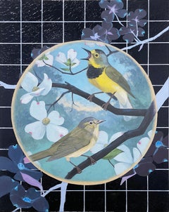 Bachman's Warbler (2019) oil on panel, nature, wildlife birds, flowers, tree 