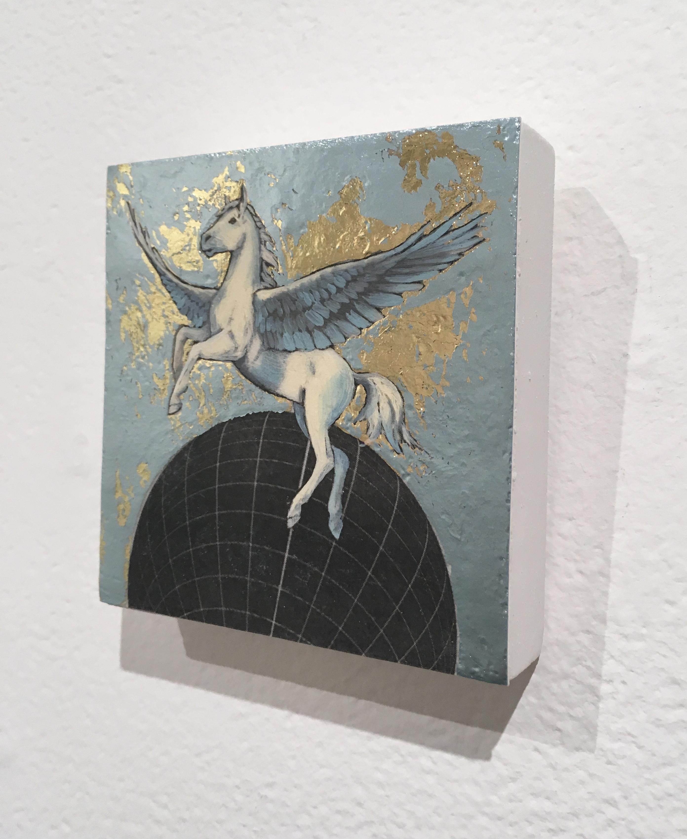 Celestial Pegasus, oil, metal foil, wood, mythical creature, figurative, animal  1