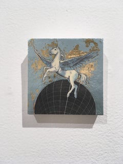 Celestial Pegasus, oil, metal foil, wood, mythical creature, figurative, animal 