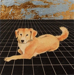 Golden, 2019, miniature oil painting, dog, golden retriever, animal, canine art