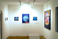 Gyr Falcons (2019) Oil & metal leaf on panel, wildlife birds landscape skyscape