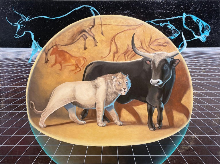 Mark Making (2019) oil on panel, nature art, wildlife landscape, cave animals - Black Landscape Painting by Alexis Kandra