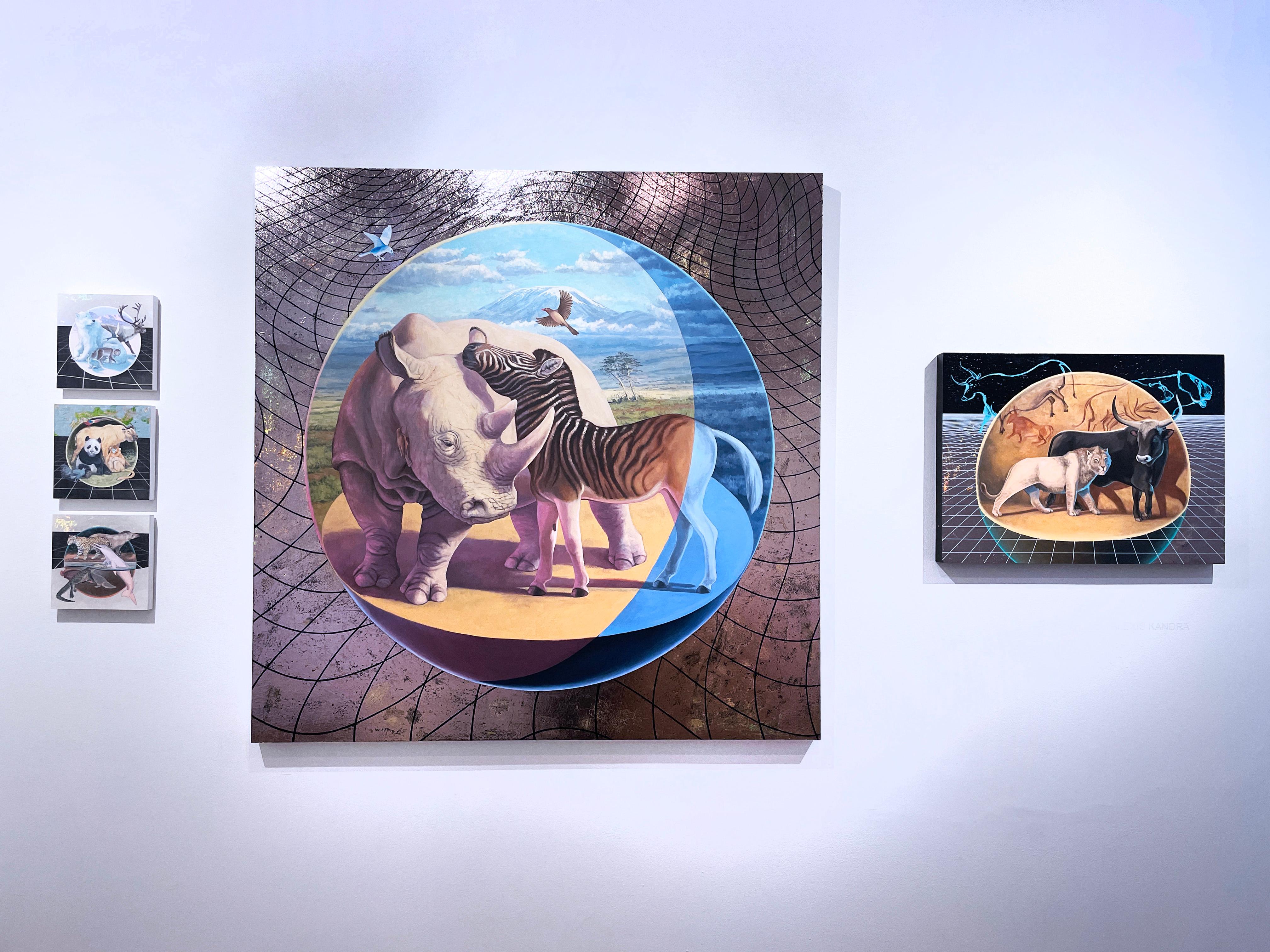 Mark Making (2019) óleo sobre tabla, arte de la naturaleza, paisaje salvaje, animales de las cavernas en venta 1