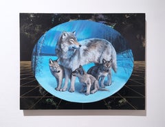 Estrella de la mañana, óleo, lámina metálica, lobo, pintura, figurativo, animales, paisaje