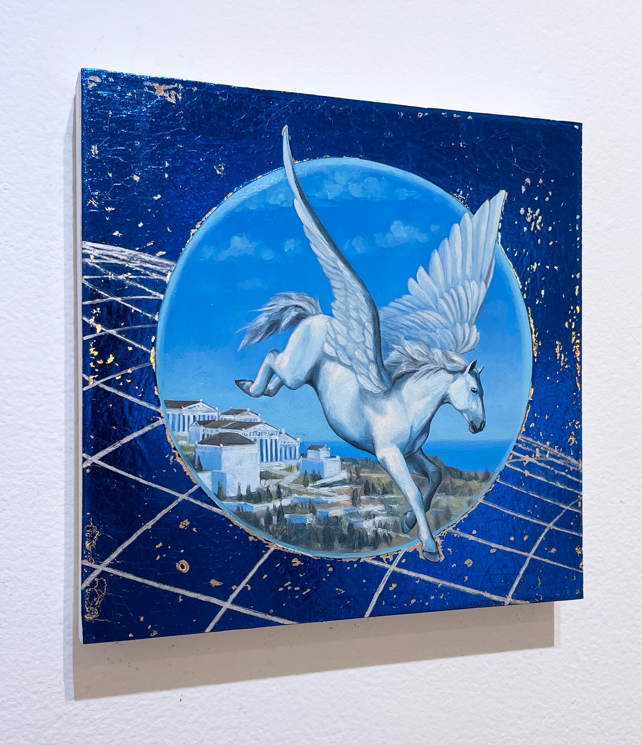 Pegasus Flight - Bleu Landscape Painting par Alexis Kandra