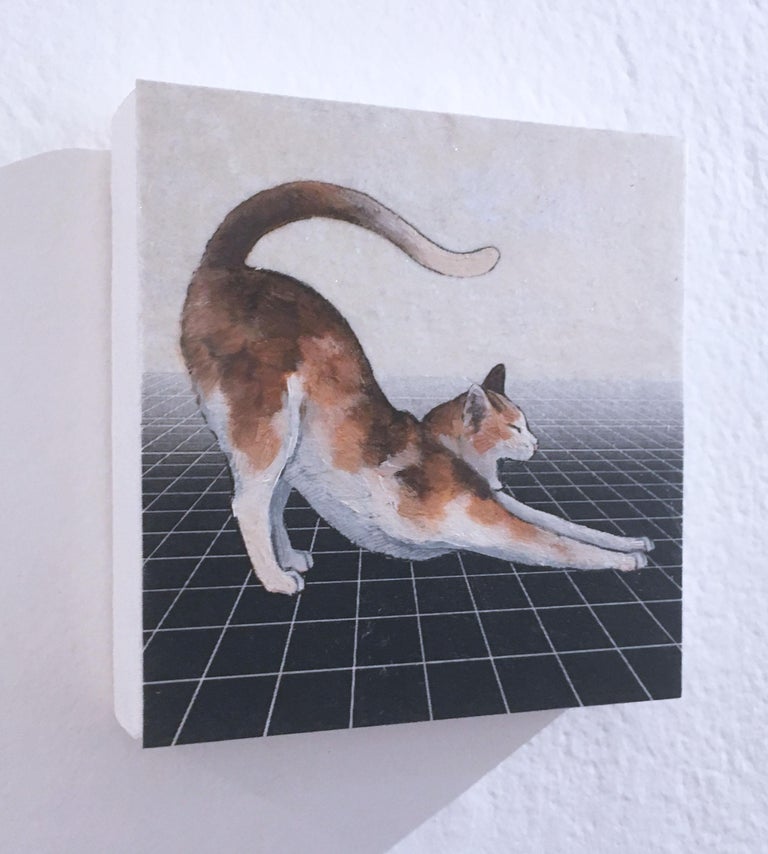 Quilt Cat, oil paint, holographic foil, domestic cat, figurative, animal, grid

























