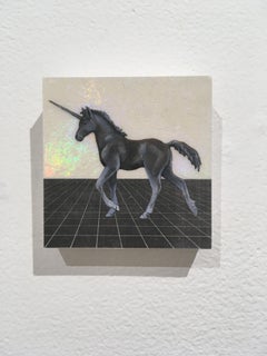 Young Unicorn, oil, holographic foil, mythical creature, figurative, animal