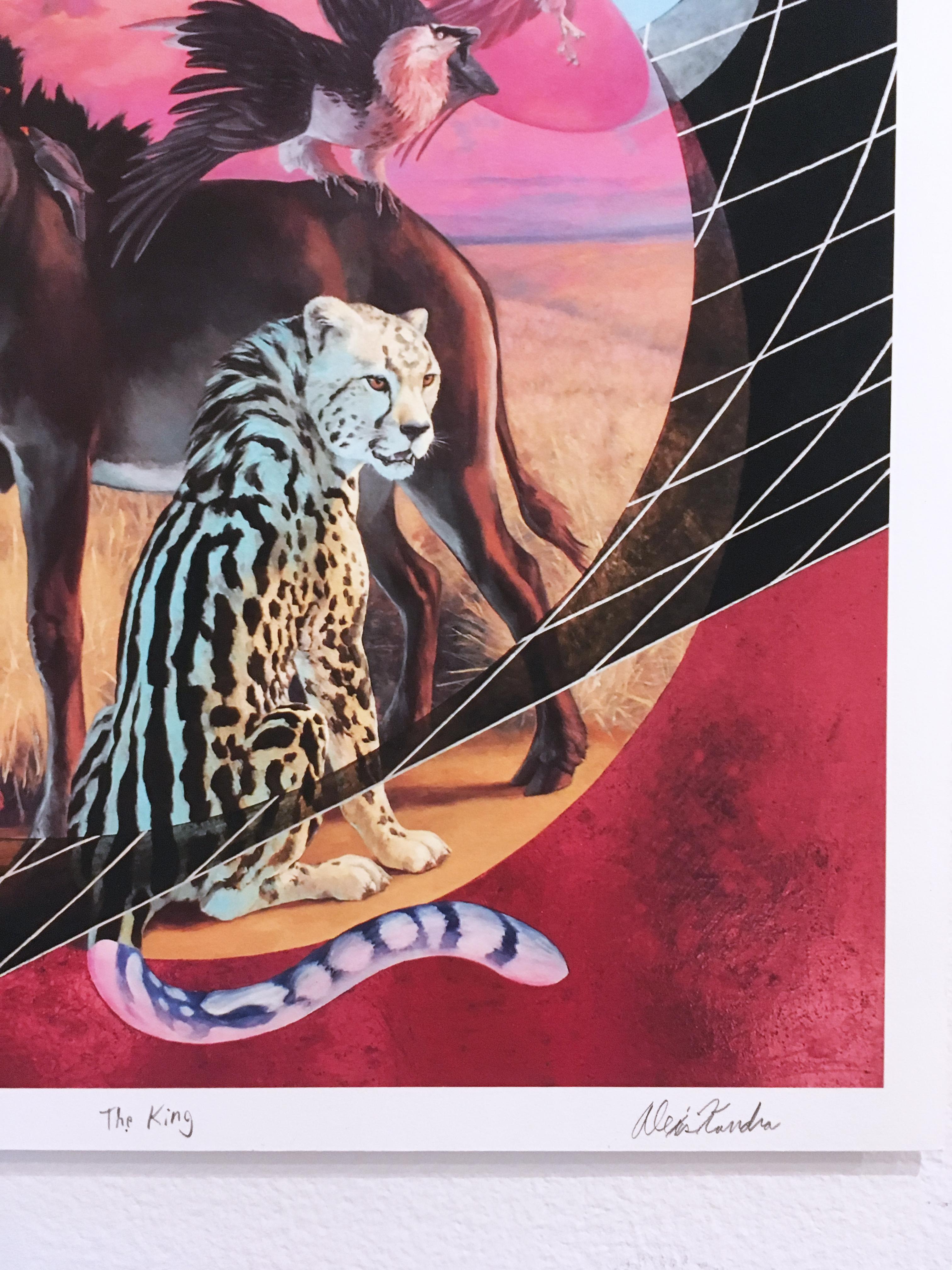 The King, 2018, Landschaft, Tierwelt, Gold, Rot, Rosa, Orange, Schwarz, Druck (Zeitgenössisch), Print, von Alexis Kandra
