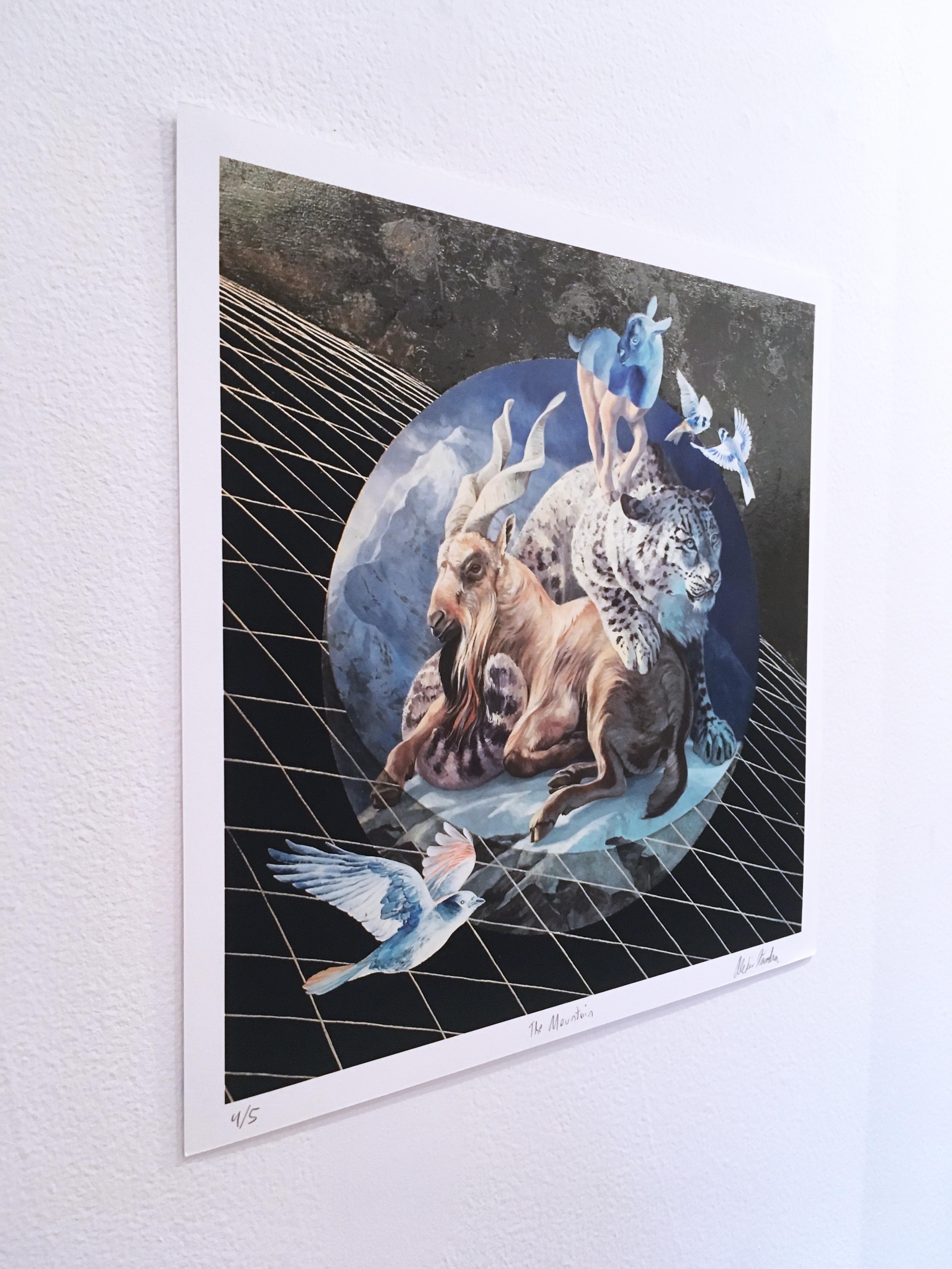 La Montaña, 2018, paisaje, vida salvaje, dorado, azul, tostado, naranja, negro, impresión en venta 1