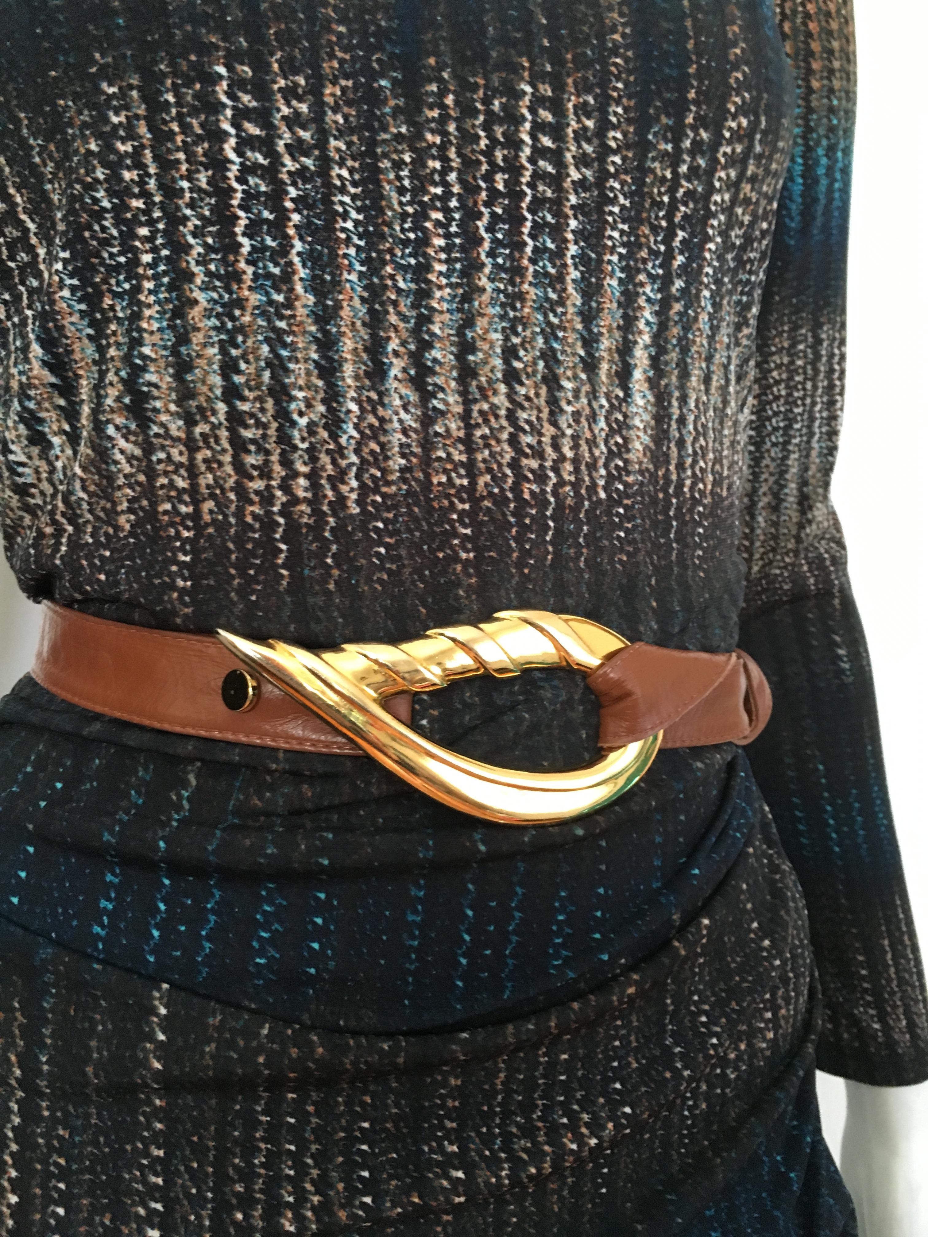 Alexis Kirk 1980s Brass Buckle with Tan Leather Strap. For Sale 8
