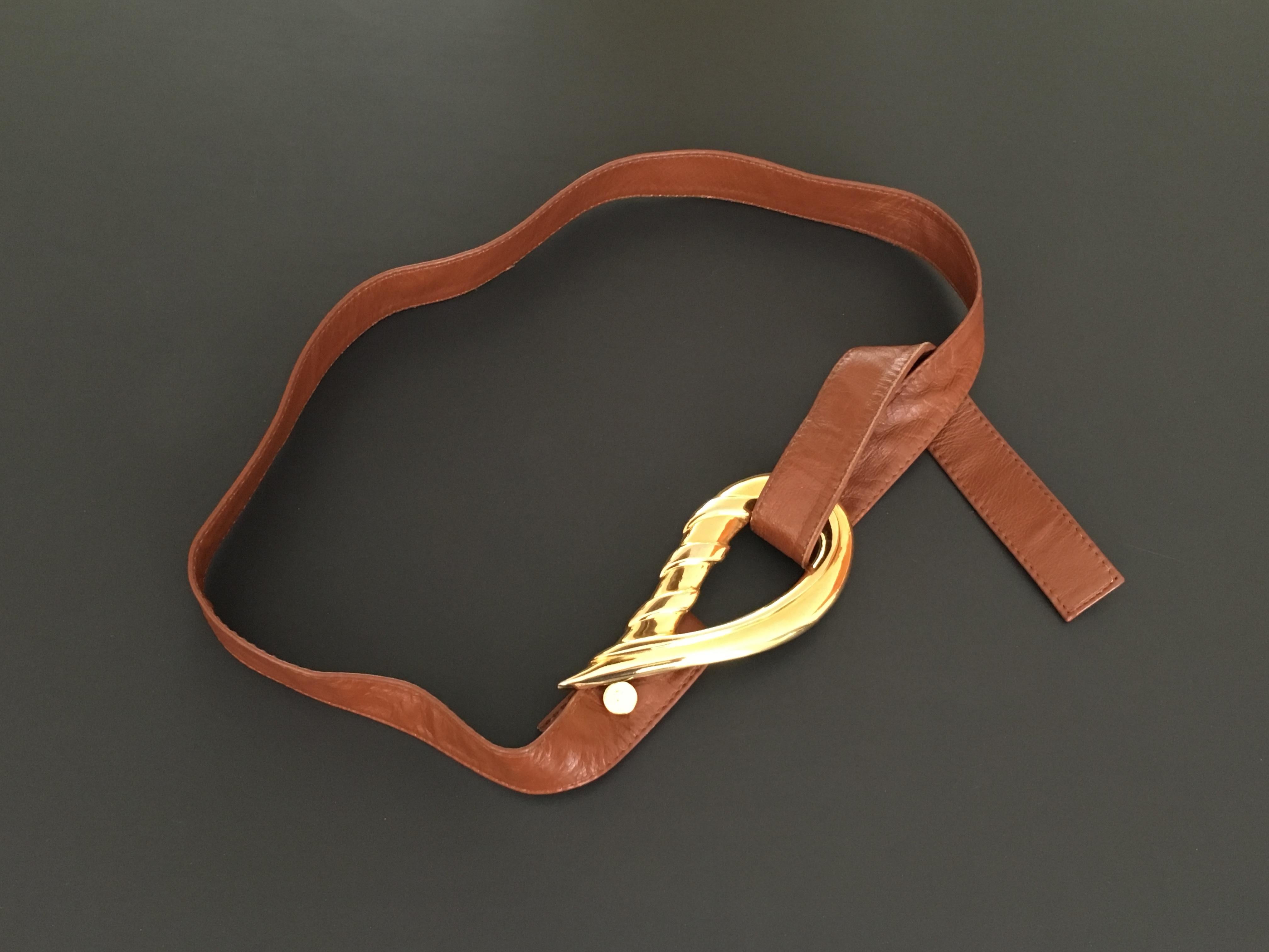 Alexis Kirk 1980s Brass Buckle with Tan Leather Strap. For Sale 3