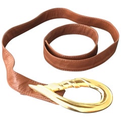 Alexis Kirk 1980s Brass Buckle with Tan Leather Strap.